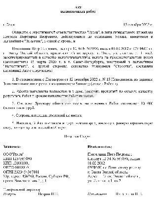 Пример документа о результатах труда самозанятого лица в сотрудничестве с организацией.