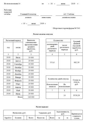 Документ о выдаче финансовой компенсации за неиспользованный отпуск при завершении трудового контракта